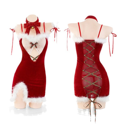 Bella’s Fantasy Women's Christmas Sexy Lace Lingerie Set See Through Sleepwear Sexy Nightgown Gift Set Red One Size