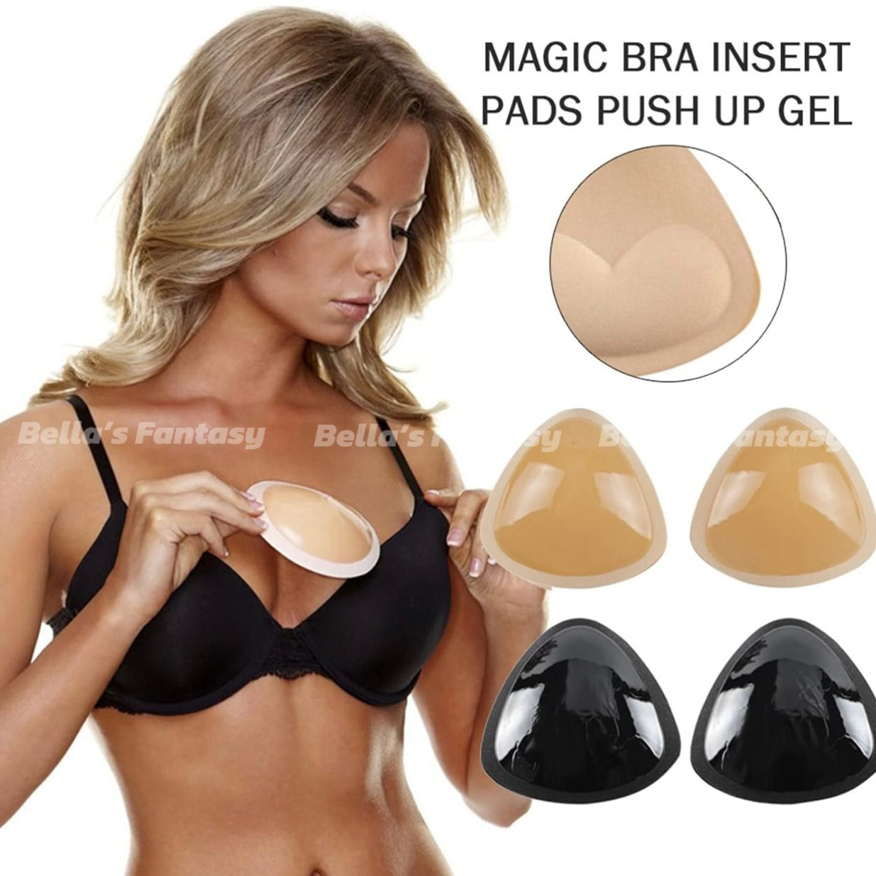 Bella's Fantasy Self-adhesive Invisible Breast Pad Thickened Bikini Breast Pad Insert Sponge Women's Lingerie 1Pair 2pcs