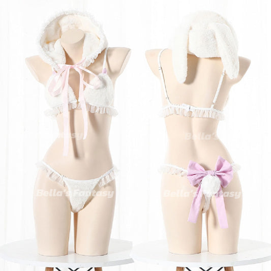 Bella's Fantasy Bella’s Fantasy Sexy Lingerie Cute Playboy Maid Costume Lingerie Set 6 Pcs White One Size