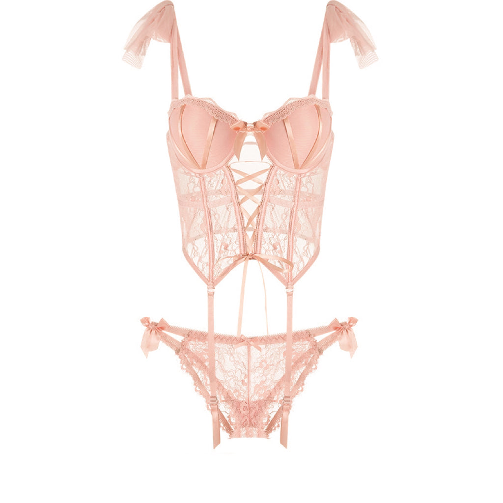 Laufey Peach Lace corset Lingerie Set