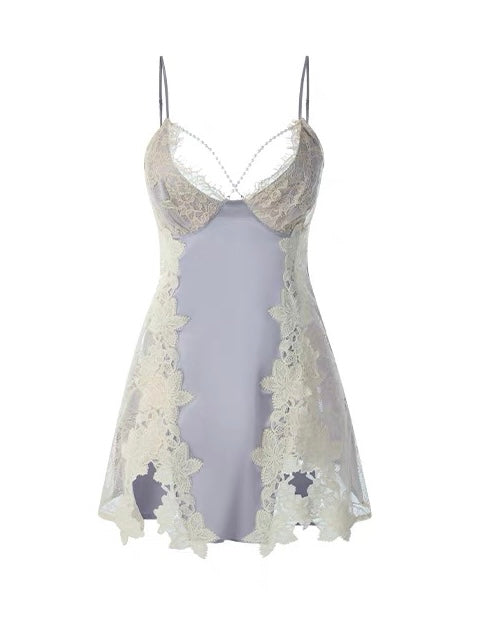 Julia Lilac Lace Nightgown Pajamas Set Slip Dress with T string