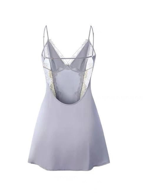 Julia Lilac Lace Nightgown Pajamas Set Slip Dress with T string