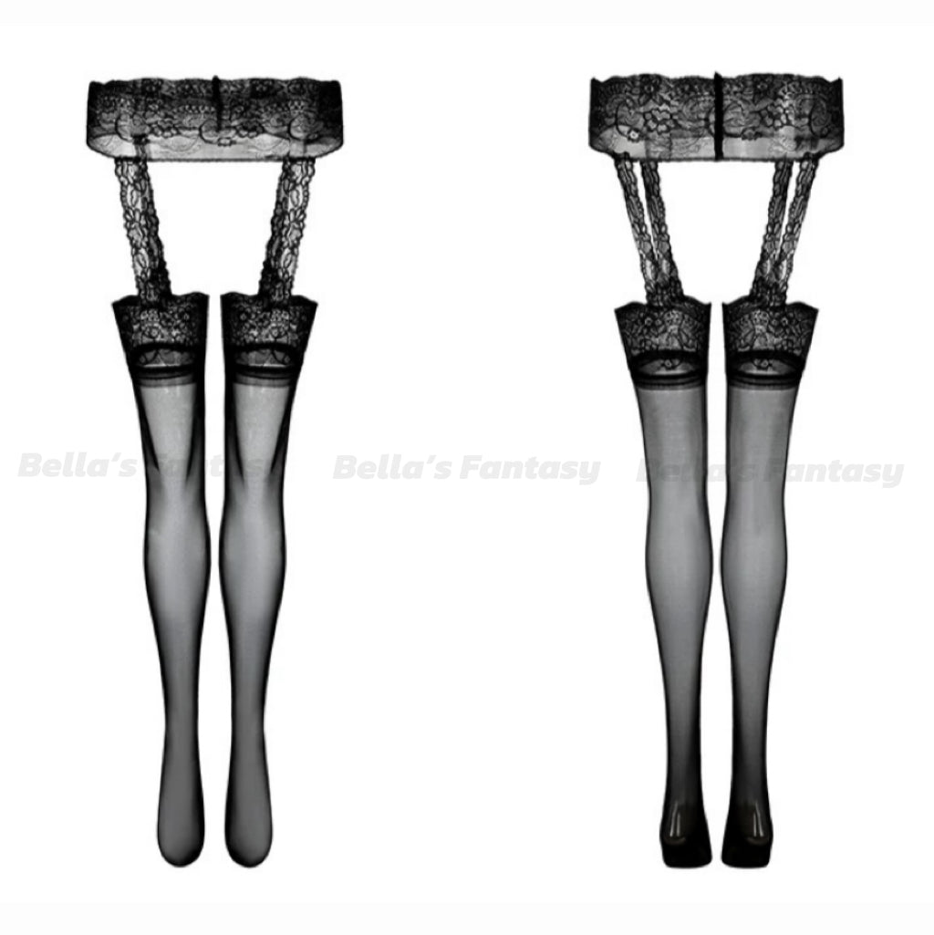 Bella's Fantasy Sexy Lace Sheer Garter Pantyhose Stocking Black One Size