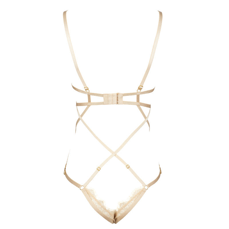 Nova Cut Out Mesh Underwire Bodysuit-Champagne