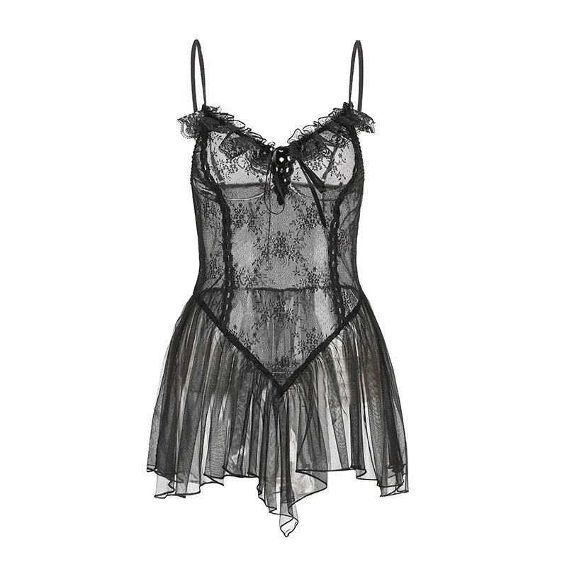 【NEW YORK】Bella's Fantasy Sexy Lace Deep V French Nightgown Black