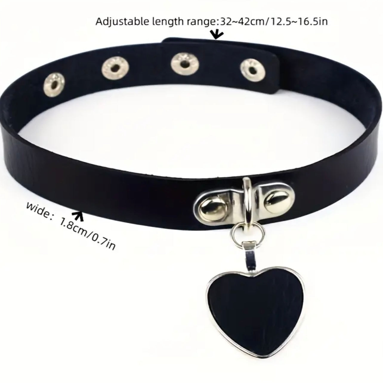 Bella's Fantasy Gothic Bondage Heart Pendant PU Leather Necklace Collar Adjustable Choker one size